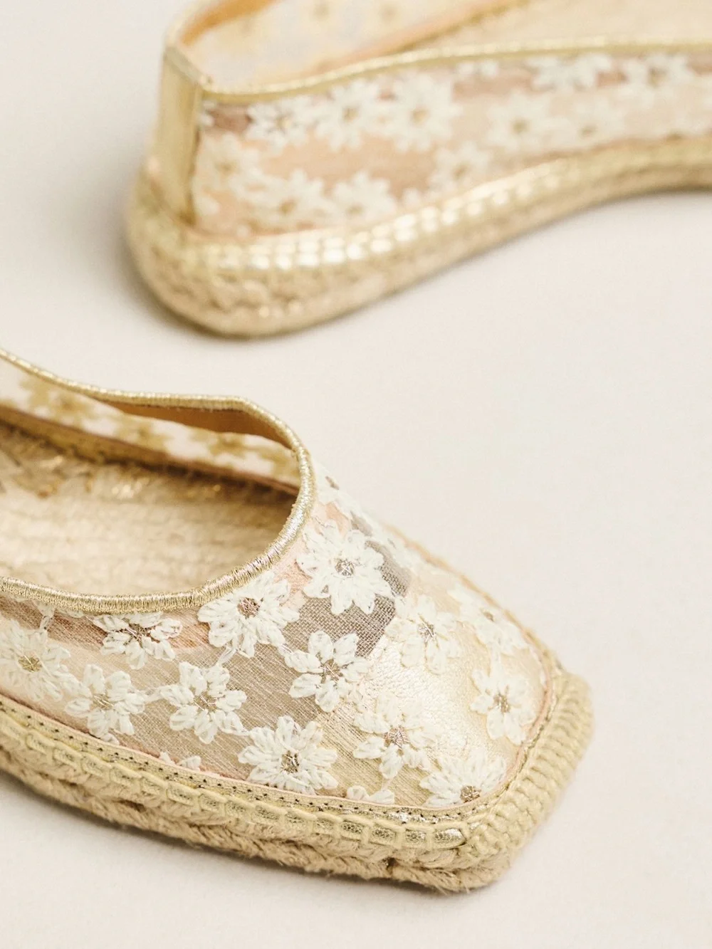 Castañer Gold Floral Lace Espadrille Flats - Women